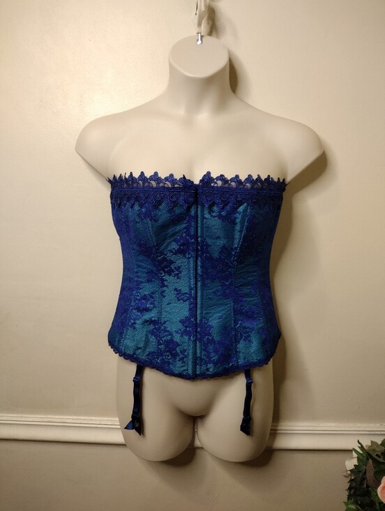 Frederick's of Hollywood Other - Fredericks Of Hollywood Royal Blue & Teal Lace Trimmed Corset With Garter Straps